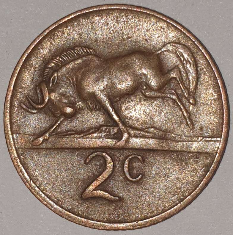 1978 - 2 CENT COIN (TWO CENT COIN) - RSA - BRONZE - KM#83 - BILINGUAL LEGEND - WILDEBEEST